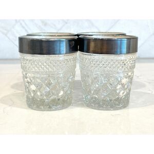 4 Vintage Anchor Hocking Silver Banded Rocks/Tumbler 10oz Bar Glasses Set of 4